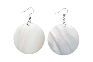 Perlmuttscheiben Earrings Miniblings Hanging Disc Circle Pearl 2mm Thick White - Picture 1 of 5