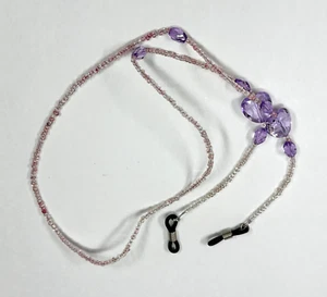 Round Clear Purple Beads and Seed Beads Eyeglass Lanyard Eyeglass Holder 25 Inch - Picture 1 of 4