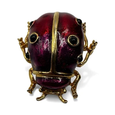 Magenta Ladybug Beetle Brooch Enamel Gold Tone Figural Pin Modern Cute Purple - Image 1 of 4