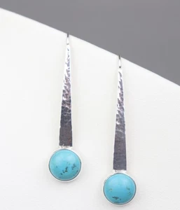 Silpada W2132 Swan Dive Sterling Silver Turquiose Hammered Threader Earrings - Picture 1 of 7