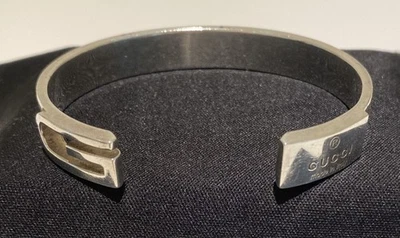 Genuine Gucci Sterling Silver G Cut Out Cuff Bangle Bracelet Size 17 - VGC - Image 1 of 4
