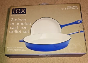 Lex Essential 2 Pc Blue Enameled Cast Iron Skillet Set 12” & 8” - Picture 1 of 5