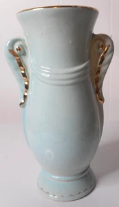 Royal Copley Double Feathered Detail Handled Vase Pastel Blue Gold Gild Trim 7" - Picture 1 of 12