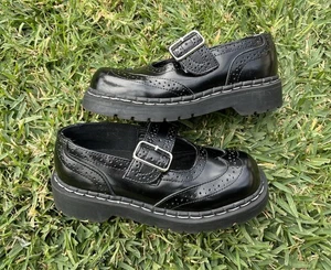T.U.K. Leder Brogue schwarz Mary Janes runde Zehenriemen Oxford Schuhe Damen 5 - Bild 1 von 10