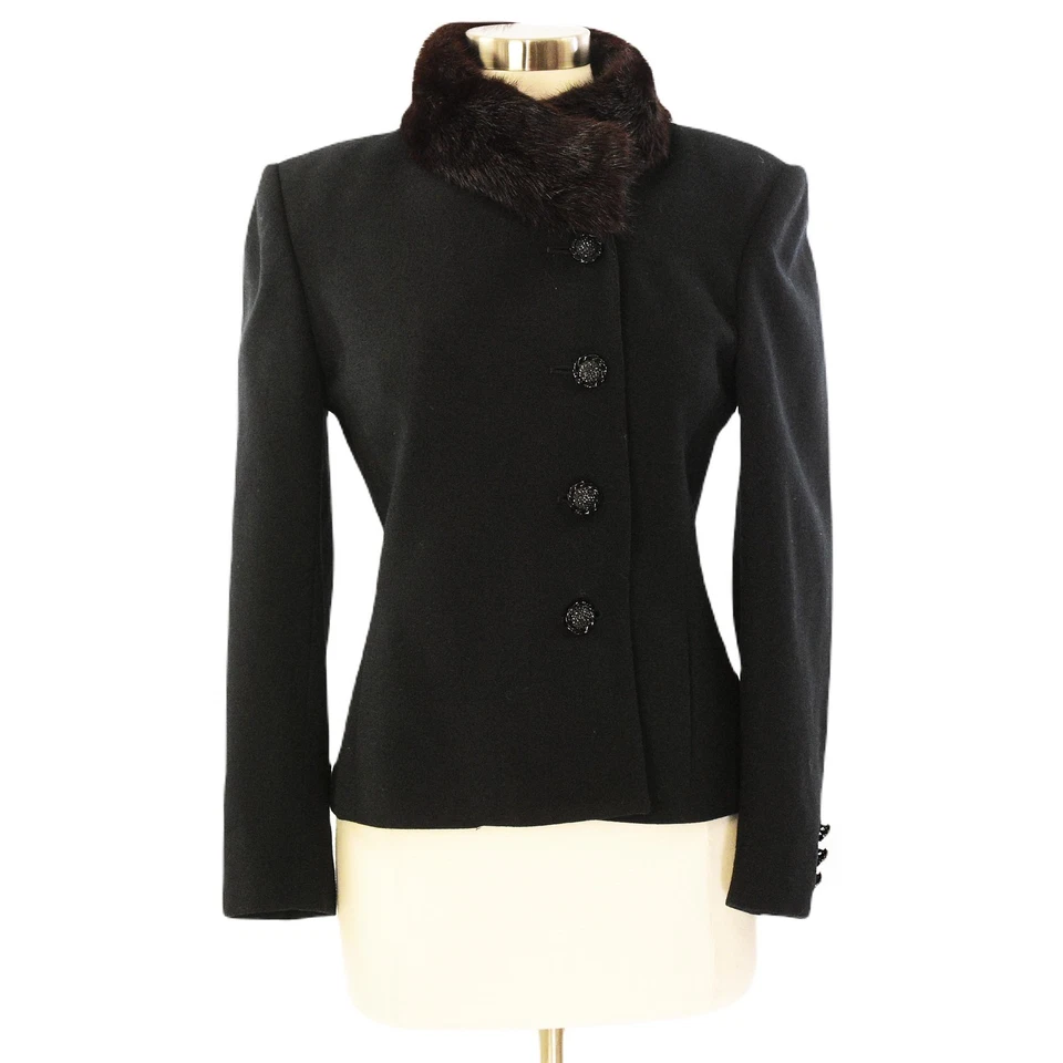 Abrigo asimétrico de lana negro vintage años 60 para mujer M noche fiesta chaqueta Foto 1 de 4