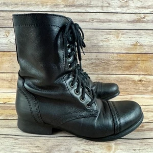 Steve Madden Womens Black Leather Troopa Lace Up Combat Boots 7M - Picture 1 of 8