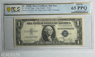 Fr. 1613W* Wide 1935D $1 Silver Certificate Star ⭐️ Note (PCGS 65) ER9586KM - Image 1 of 2