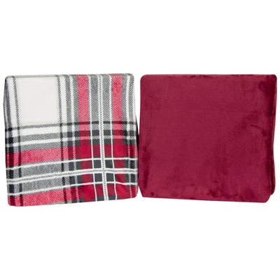 FLASH SALE Ludlow 2 peças conjunto de cobertor de veludo em xadrez vermelho e branco, 50 x 60 pol - Imagem 1 de 4