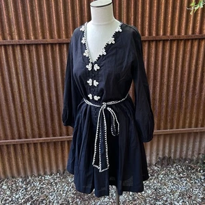 New Marea Solana Dress Size S Black Sea Shells Fit & Flare Button Front Batik - Picture 1 of 11