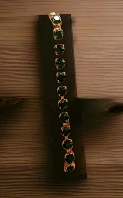 令人惊叹的网球金色带深绿色水钻 7 英寸制作精良手链 — 第 1/4 张图片