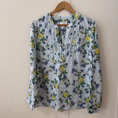 Top floral de lino de lujo Charter Club para mujer manga larga talla L playa costera Foto 1 de 4