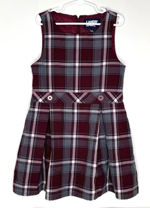 Lands' End Girls 6 School Uniform Top of Knee Jumper Dress Burgundy Gray Plaid - Picture 1 of 4