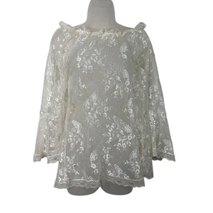 Victoria's Secret Vintage Y2K Oberteil transparent weiß Spitze Perlen Rüschenärmel S - Bild 1 von 6