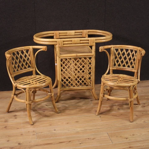 Living room set bamboo table two chairs outdoor furniture vintage decor 70s Cover