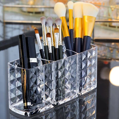 Clear Acrylic Makeup Brush Holder Desk Cosmetic Organiser Lipstick Brush Storage