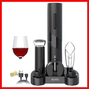 Polished Black Automatic Wine Opener Set with Vacuum Stoppers & Accessories - Picture 1 of 13