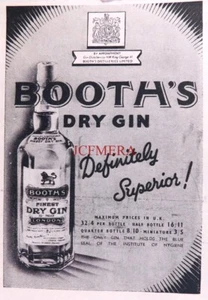 ANUNCIO DE BEBIDAS DE GINEBRA BOOTH'S 'Finest Dry London': impresión pequeña de 1950 670/80 - Imagen 1 de 1