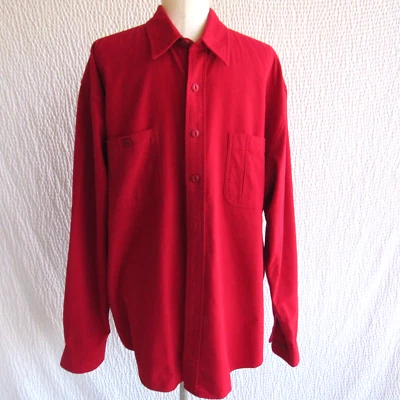 男式法兰绒 Chamois 衬衫 L 2 口袋厚拉丝棉低音休闲 — 第 1/4 张图片