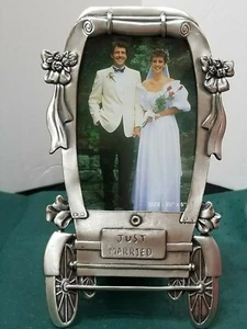 VINTAGE HOCHZEIT GERADE VERHEIRATET BILDERRAHMEN KUTSCHE VERSILBERT 3,5" X 5" - Bild 1 von 7
