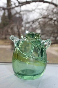 Biomorphic Abstract Hand Blown Art Glass Vase Sculpture 4.5" Glows AS IS - Picture 1 of 24