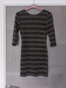 D168 WOMANS MISS SELFRIDGE PETITES GOLD MIX STRETCH SHORT DRESS UK 8 EUR 36 BNWT - Picture 1 of 4