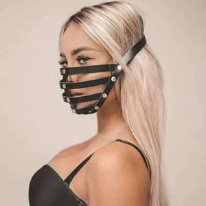 Punk Cut Out Leather Half Face Mask Cosplay BDSM Gothic Metal Roleplay Fun Sexy - Picture 1 of 5