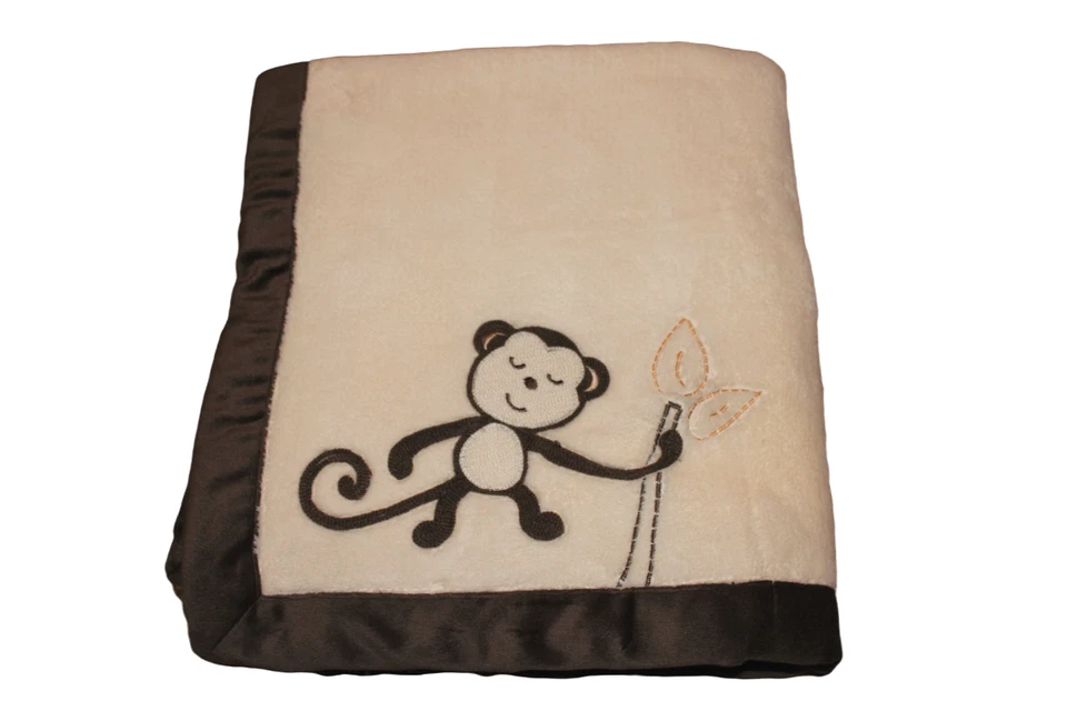 Nojo Cream Ivory Brown Monkey Baby Blanket Infant Boys Soft Fleece Lovey RARE - Image 1 of 4