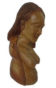 Vintage Holz geschnitzte Skulptur Büste afrikanischer Stammesfrau gewebt Haare 14" hoch - Bild 1 von 6