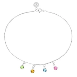 Brazalete o tobillo redondo colorido de plata esterlina de circonia cúbica brillante - Imagen 1 de 4