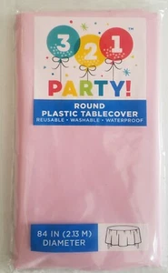 84" Runde Kunststoff Wiederverwendbar, Wasserdicht Tischdecke Tischdecke Hochzeit/Party Rosa  - Bild 1 von 1