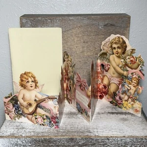 Vintage 90's STREAMERS PULL OUT Valentine's Greeting Card Victorian Cherub Angel - Picture 1 of 24