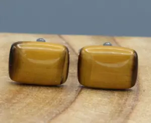Natural Stone Cufflink for Men Natural Tiger Eye stone Brown Cufflink (#37) - Picture 1 of 9