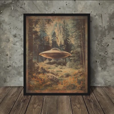 Vintage UFO ALIEN FOREST Wall Art, Cryptid Botanical Decor, Sci-fi Flower Gift - Image 1 of 4