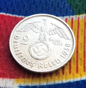 1938 B 2 Mark Deutsch Silber 2. Weltkrieg Münze 3. Reich Reichsmark Münze - Bild 1 von 2