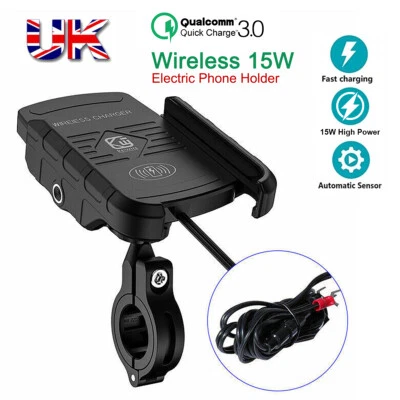 Motorcycle Phone Holder Charger 15W Fast Wireless Charger Motorbike Mount 2024 - Image 1 of 4