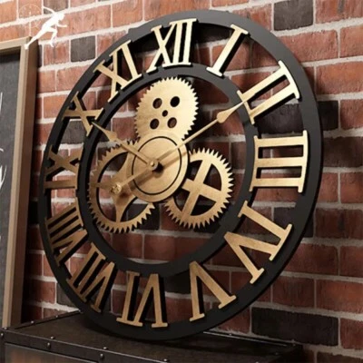 LARGE OUTDOOR GARDEN WALL CLOCK BIG ROMAN NUMERALS GIANT OPEN FACE METAL 50CM - Image 1 of 4