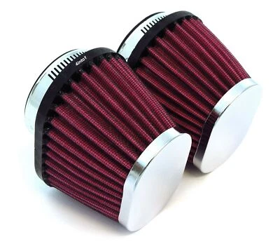 2 Pack Motorcycle Performance Tapered Oval Pod Air Filter Intake 50mm Chrome Red - Image 1 of 4