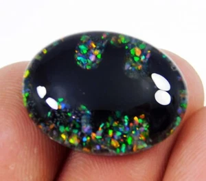 16,10 ct natürlicher australischer Feueropal auf Doublet schwarzem Onyx oval zertifizierte Edelsteine - Bild 1 von 6
