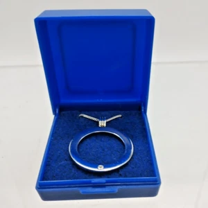 Silver 925 Round Pendant w/Cubic Zirconia Stone Curb Chain Necklace 4.43g / 18" - Picture 1 of 21
