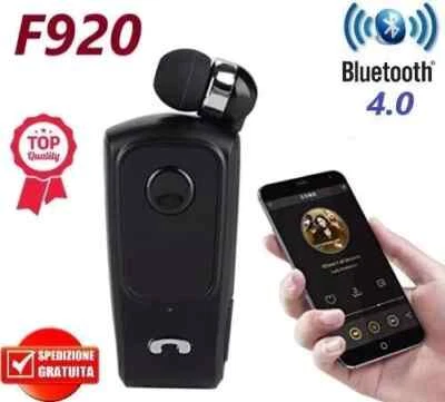 Auricolare CUFFIE BLUETOOTH Retrattile Wireless CLIP Vibrazione iOS ANDROID F920 - Immagine 1 di 4