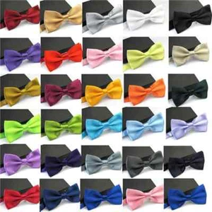 Bow Tie Neck Men Satin Fancy Dress Wedding Plain Adjustable Pre-Tied Dickie Clip - Picture 1 of 52