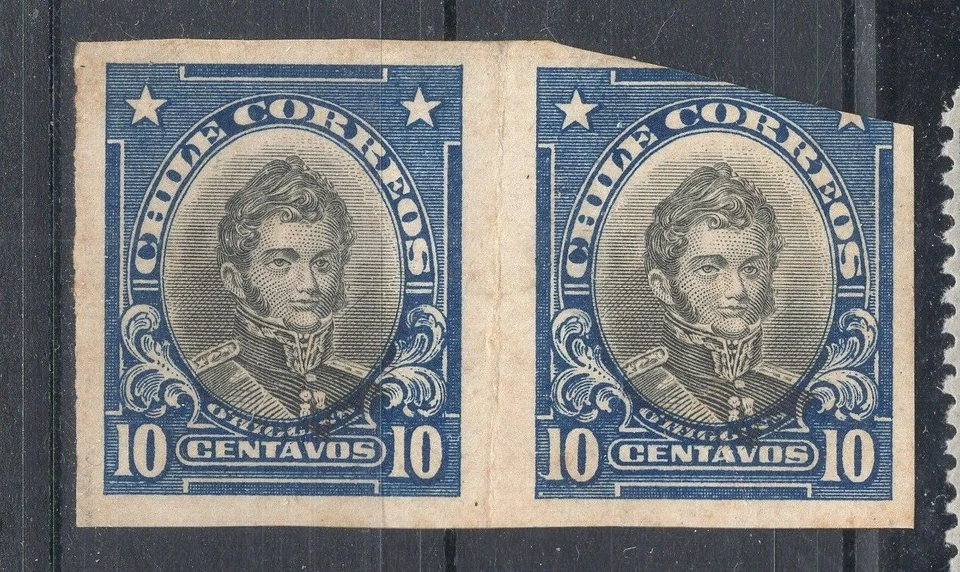 CHILE 1915 O'Higgins pair MH X-RARE VARIETY ERROR IMPERFORATE - Image 1 of 1
