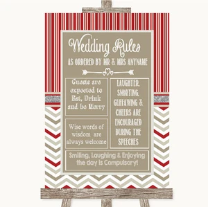 Letrero de boda personalizado rojo y gris reglas de invierno de la boda - Imagen 1 de 8