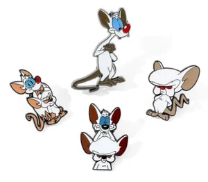 PINKY & THE BRAIN PIN SET (4pcs) 90's Cartoon Toon Gift Enamel Lapel Brooch Lot - Picture 1 of 4