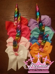 L@@K! BIG Boutique Style SHINY RAINBOW UNICORN HORN Hair Bow! - Picture 1 of 13