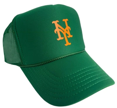 纽约 METS 橙色凯利绿色帽子 5 面板高冠卡车司机棒球帽 — 第 1/4 张图片