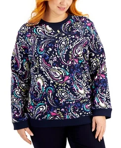 Karen Scott Womens Plus Intrepid Blue Paisley Print Sweatshirt Top NWT Sz 3X - Picture 1 of 3