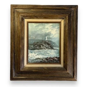 Lichthaus Ölgemälde, original signiert R. Thompson Scheune Holzrahmen Meereslandschaft - Bild 1 von 5