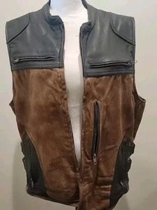 Speed & Strength Leather And Canvas Motorcycle Vest Brown/Black Men's Large - Picture 1 of 8