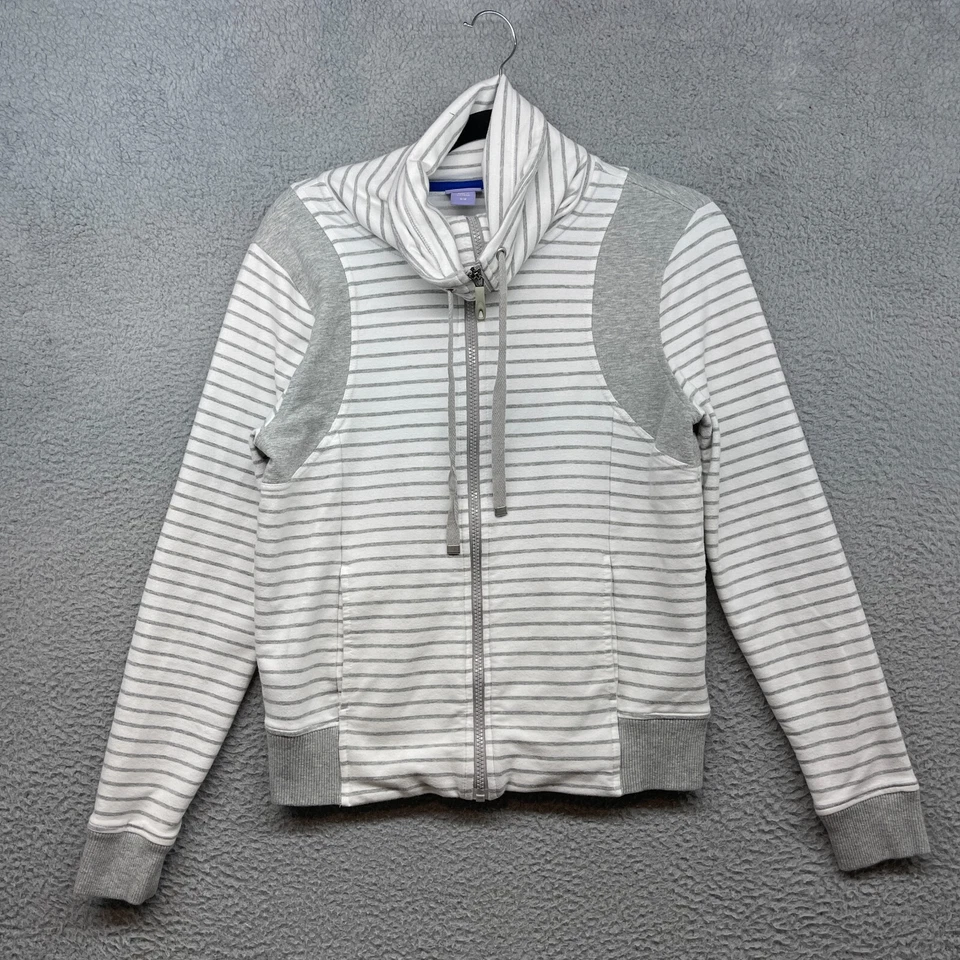 Laura Scott Women Jacket Gray White Stripe Long Sleeve Cowl Neck Full Zip Size M - Image 1 of 4